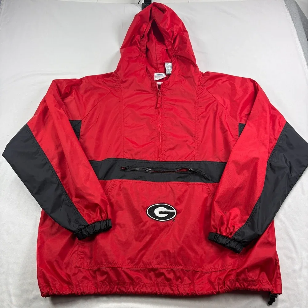 Georgia Bulldogs Jacket Mens XL Red 1/2 Zip Pullover Rain Windbreaker NCAA